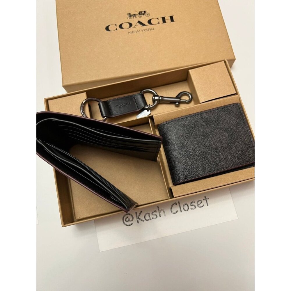 Coach Mens Wallet Set 3 In 1 Boxed Gift Set In Signature Canvas - Picture 2 of 9